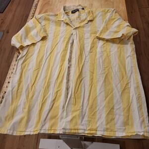 John Weitz Yellow & White Striped Classic Button Down Collared Cotton XL